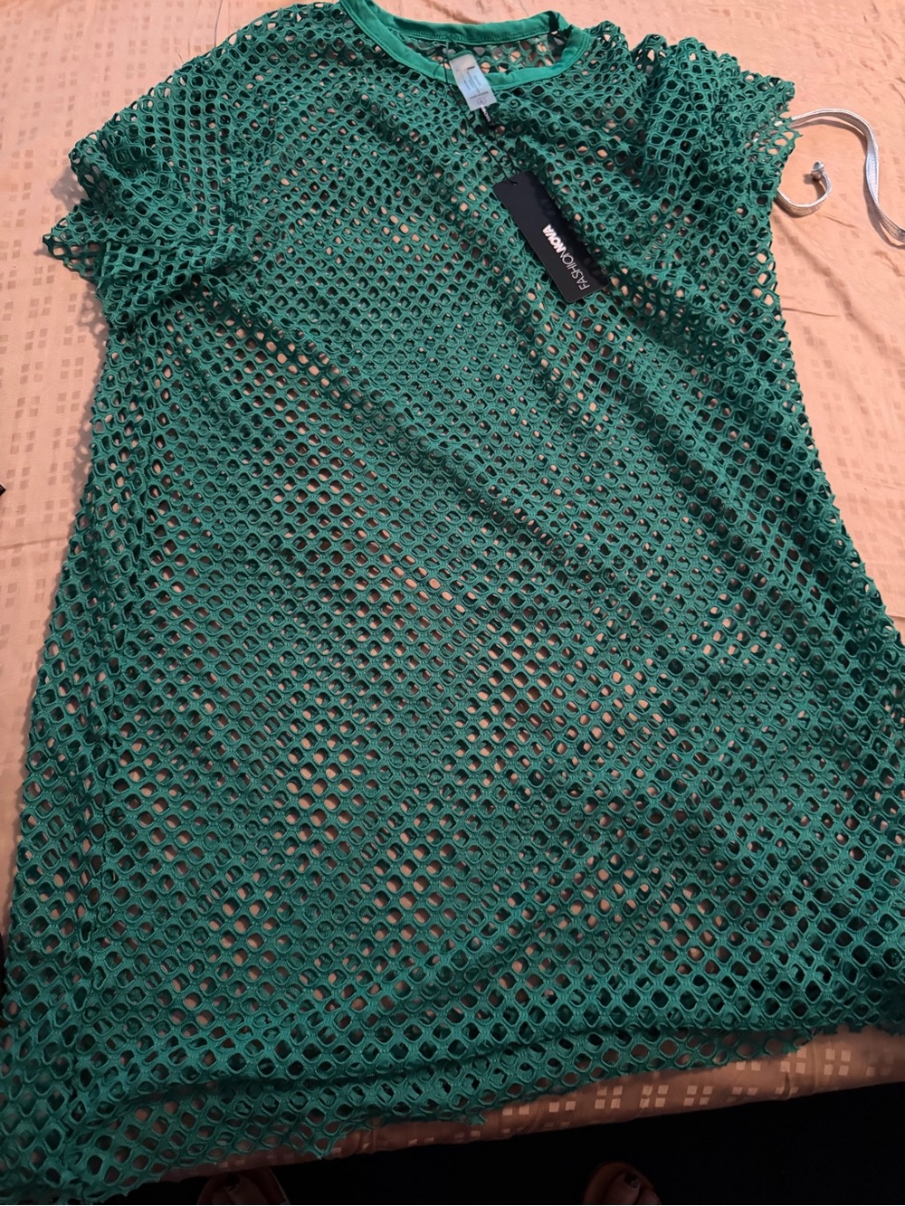 Green Open Mesh Short Sleeve cover up dress